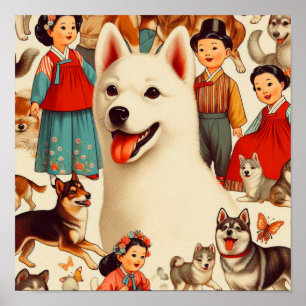 Affiche Illustration de Jindo en Corée vintage