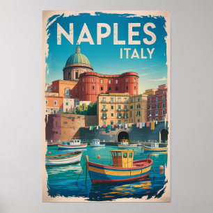 Affiche Illustration de la baie de Naples Italie Art de vo