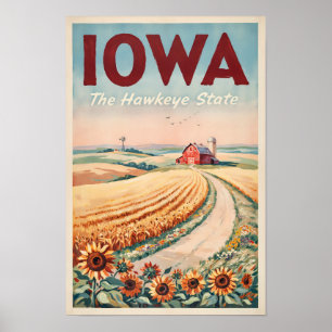 Affiche Illustration de la campagne de l'Iowa Art de voyag
