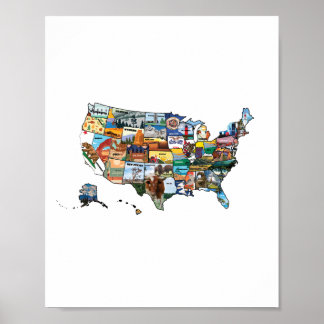 Affiche illustration de la carte d'état des États-Unis