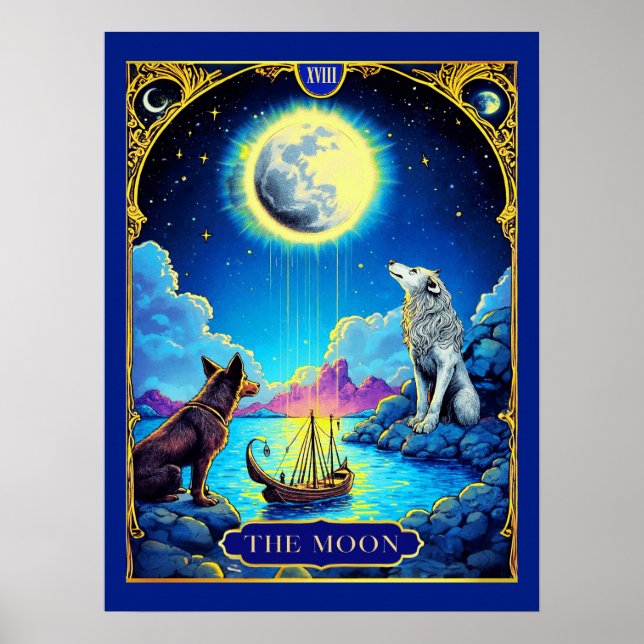 Affiche Illustration de la carte Tarot, la lune (Devant)