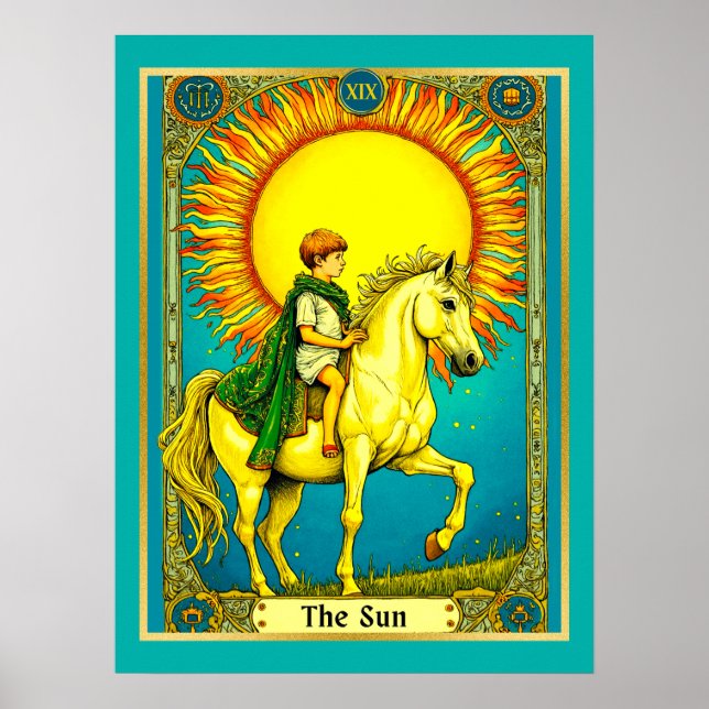 Affiche Illustration de la carte Tarot, Le Soleil (Devant)