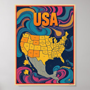 Affiche Illustration de la carte USA
