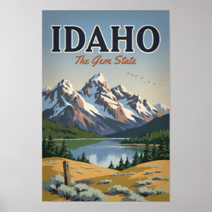 Affiche Illustration de la chaîne Sawtooth de l'Idaho - Ar