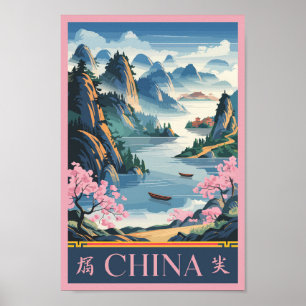 Affiche Illustration de la Chine Rose Art de Voyage Vintag