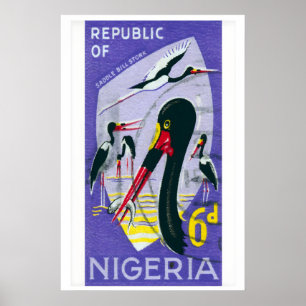 Affiche Illustration de la cigogne à bec en selle Nigeria 