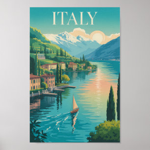 Affiche Illustration de la côte d'Amalfi en Italie Art de 