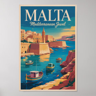 Affiche Illustration de la côte maltaise Art de voyage vin
