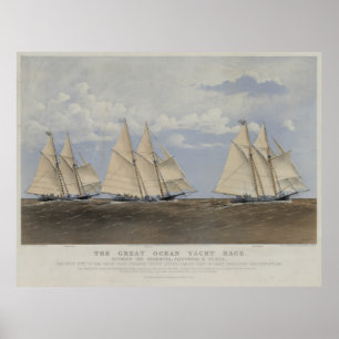 Affiche Illustration de la course vintage de yacht (1867)