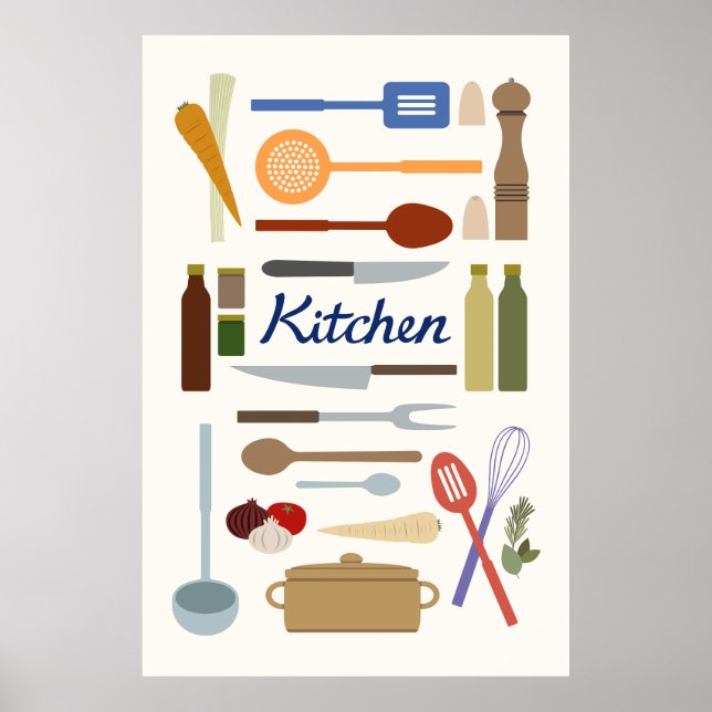 Affiche Illustration de la cuisine+Couleur de conception d (Devant)