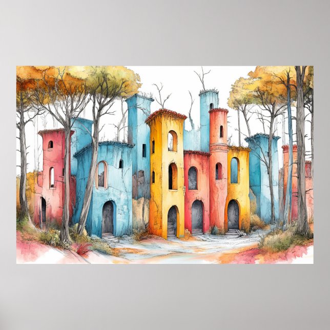 Affiche Illustration de la forteresse du château Dessin co (Devant)