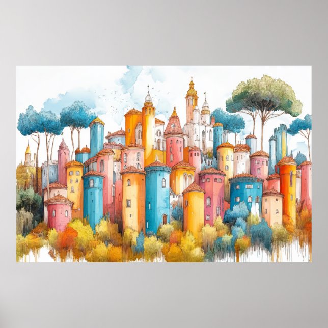 Affiche Illustration de la forteresse du château Dessin co (Devant)