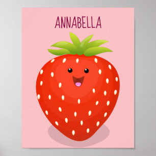 Affiche Illustration de la fraise Cute kawaii
