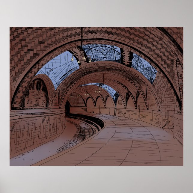 Affiche Illustration de la gare abandonnée de City Hall à  (Devant)