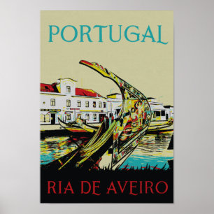 Affiche Illustration de la lagune d'Aveiro Voyage vintage 