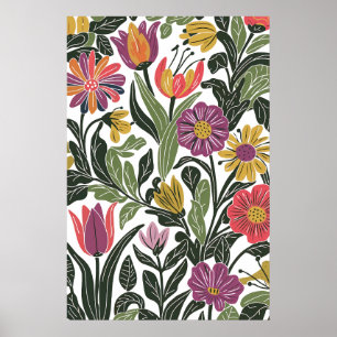 Affiche Illustration de la ligne florale scandinave modern