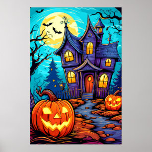 Affiche Illustration de la maison hantée d'Halloween festi