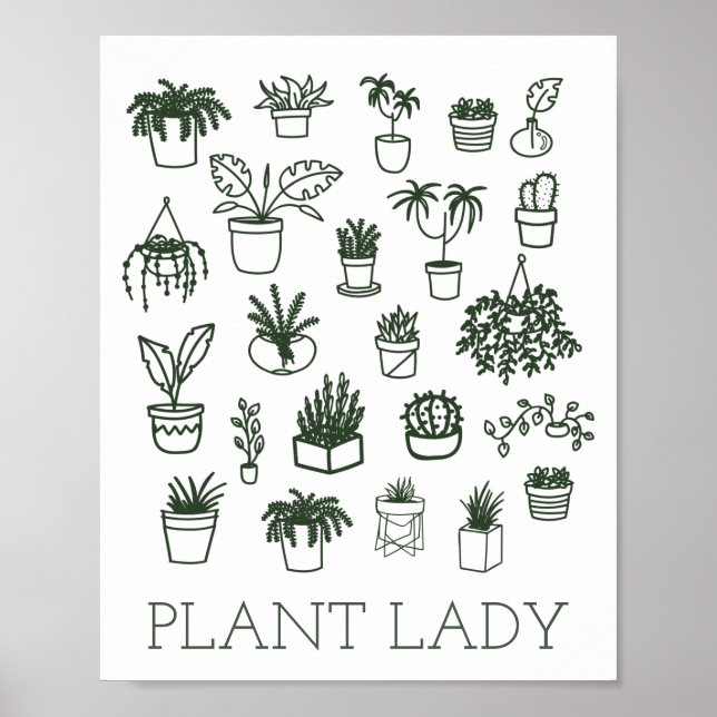 Affiche Illustration de la mignonne Plante Lady Houseplant (Devant)