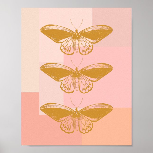 Affiche Illustration de la nature papillon en rose et or (Devant)