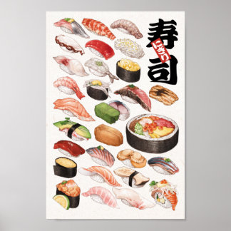 Affiche Illustration de la nourriture japonaise sushi tiré
