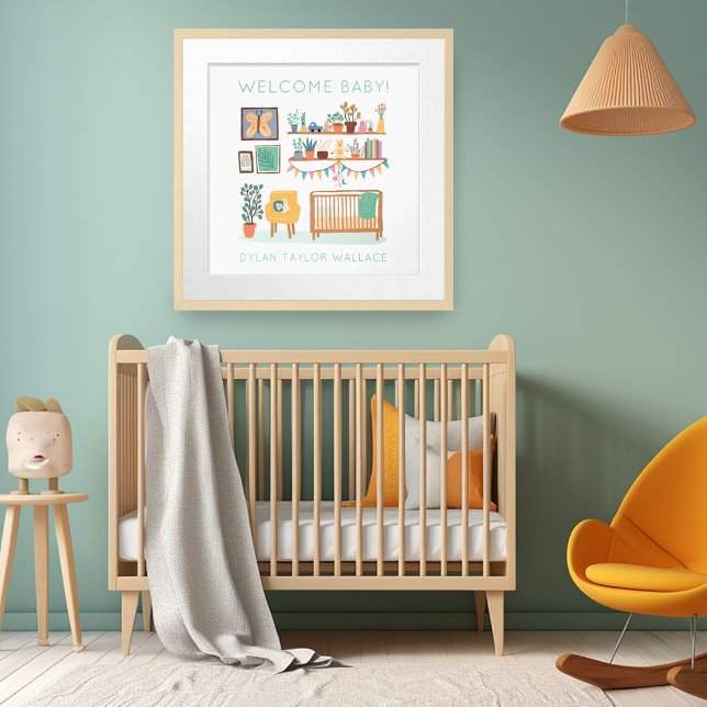 Affiche Illustration de la petite pépinière Nom du bébé su (Cute Nursery Illustration CUSTOM BABY NAME Poster)