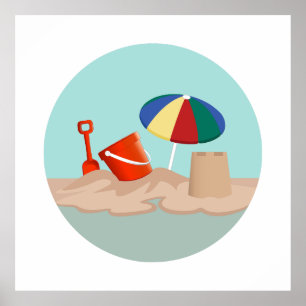 Affiche Illustration de la scène de la plage de Bucket et