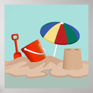 Affiche Illustration de la scène de plage de Bucket et Spa