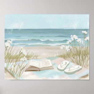Affiche illustration de la scène de plage de style aquarel