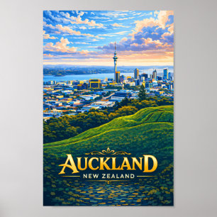 Affiche Illustration de la skyline d'Auckland Nouvelle-Zél