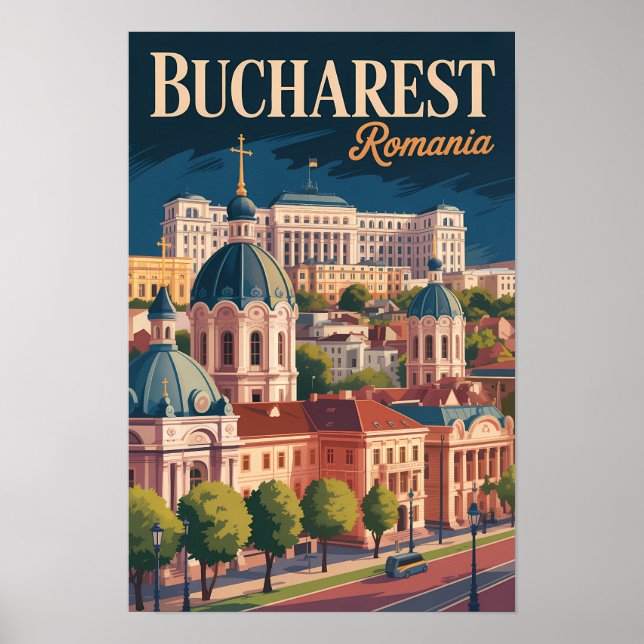 Affiche Illustration de la skyline de Bucarest Art de voya (Devant)