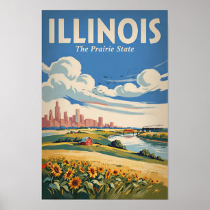 Affiche Illustration de la skyline de Chicago dans l'Illin