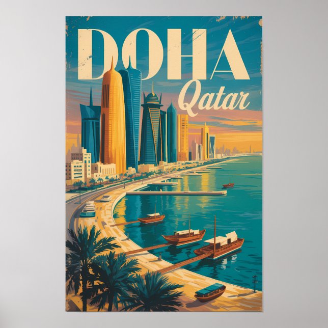 Affiche Illustration de la skyline de Doha Qatar Art de vo (Devant)