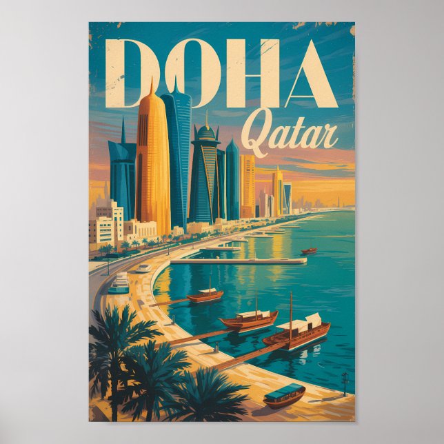 Affiche Illustration de la skyline de Doha Qatar Art de vo (Devant)