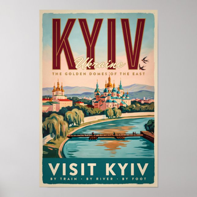 Affiche Illustration de la skyline de Kiev en Ukraine, Art (Devant)