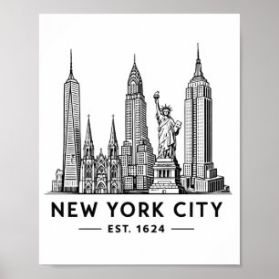 Affiche Illustration de la skyline de NYC avec la Statue d