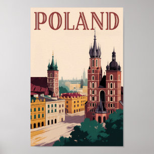 Affiche Illustration de la skyline de Pologne Art de voyag