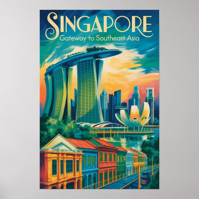 Affiche Illustration de la skyline de Singapour Art de voy (Devant)