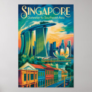 Affiche Illustration de la skyline de Singapour Art de voy