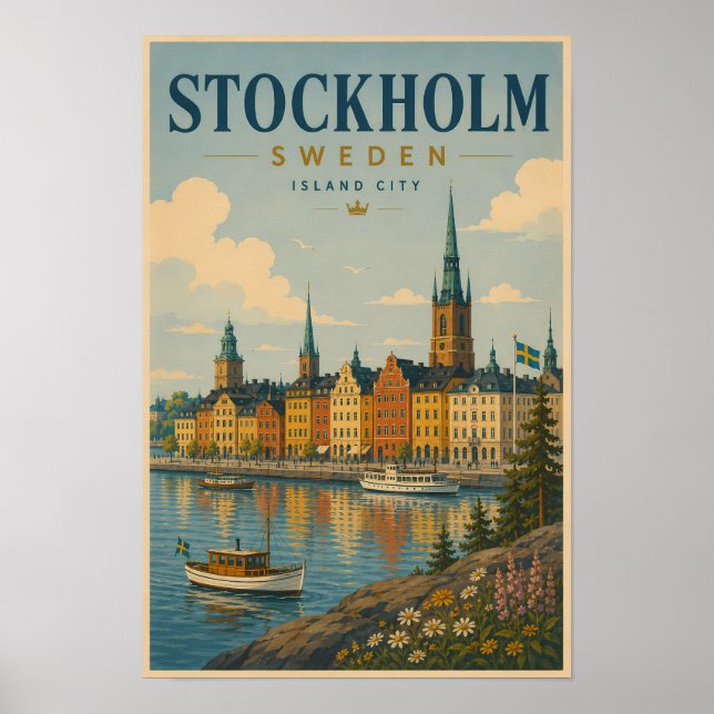 Affiche Illustration de la skyline de Stockholm en Suède A (Devant)
