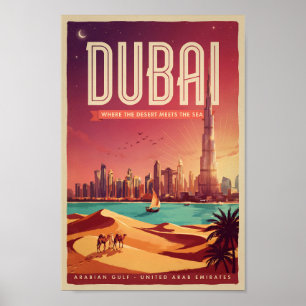 Affiche Illustration de la skyline nocturne de Dubaï Émira