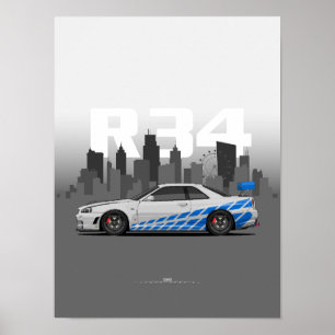 Affiche Illustration de la Skyline R34 Performance Japonai