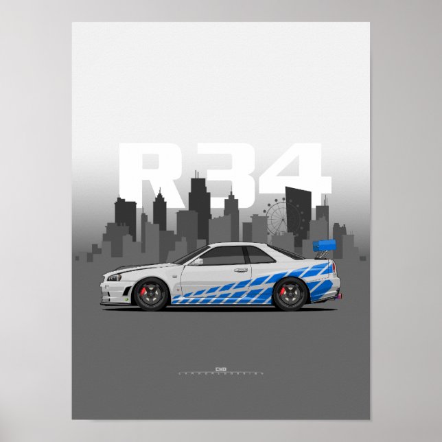 Affiche Illustration de la Skyline R34 Performance Japonai (Devant)