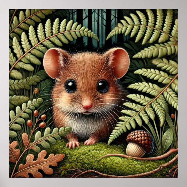 Affiche Illustration de la souris de bois adorable - Forêt (Devant)