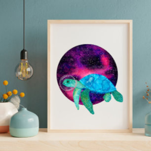 Affiche Illustration de la tortue astronaute d'aquarelle m