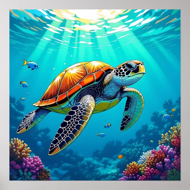 Affiche Illustration de la tortue de mer (Devant)