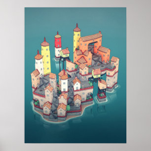 Affiche Illustration de la ville médiévale de Imaginaire F