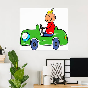 Affiche Illustration de la voiture verte pour enfants