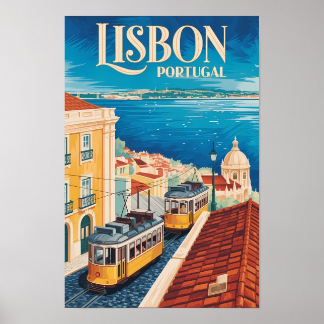 Affiche Illustration de la vue aérienne de Lisbonne Portug (Devant)