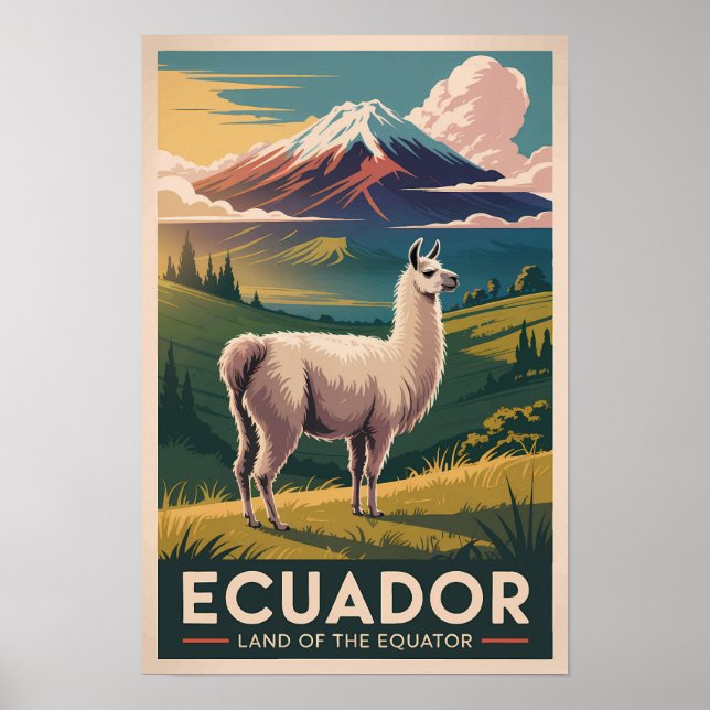 Affiche Illustration de lama équatorien Art de voyage vint (Devant)