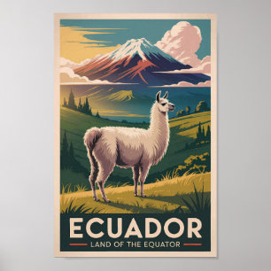Affiche Illustration de lama équatorien Art de voyage vint